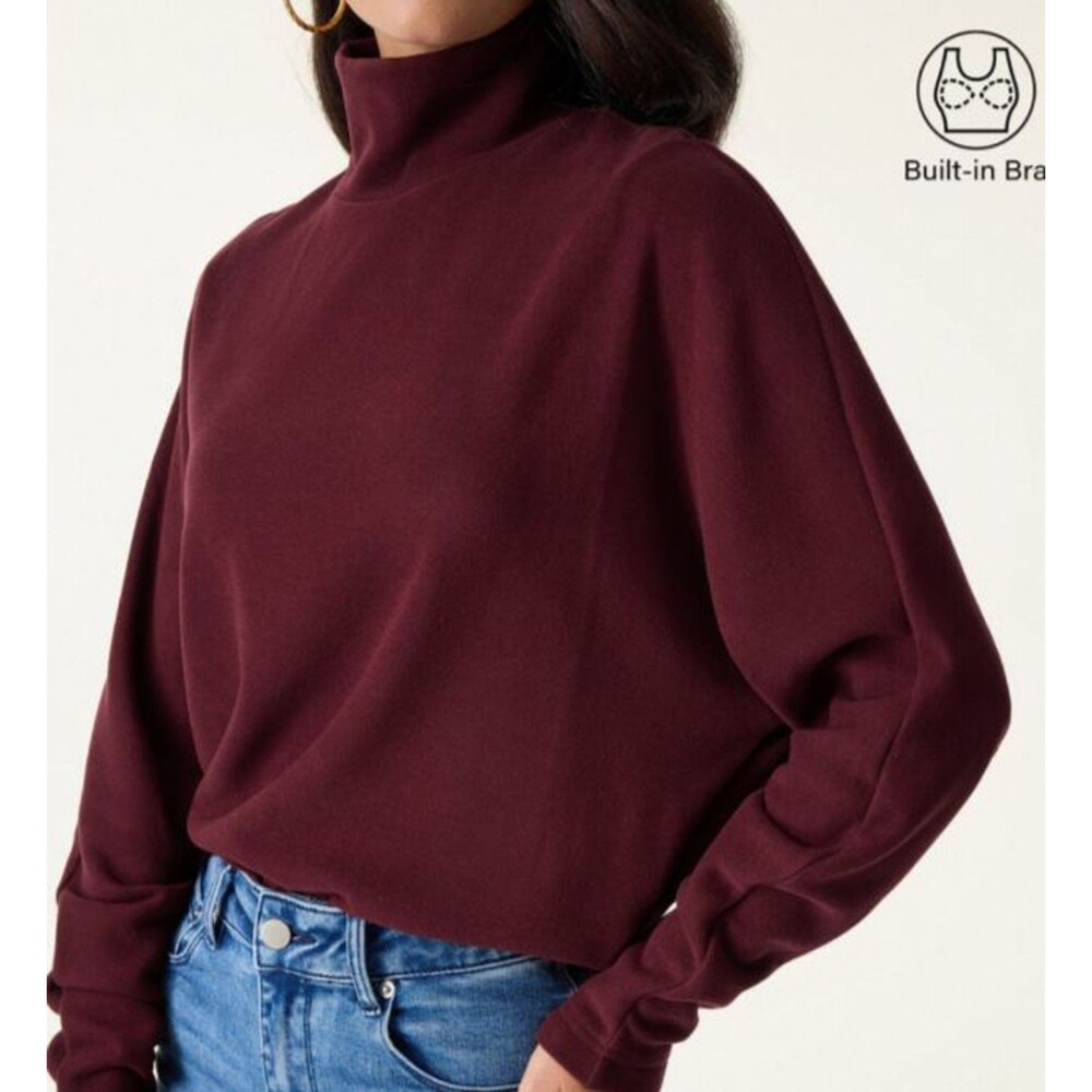 OGL Soft Cozy Warm Turtleneck Batwing Sleeve Brami Top Ruby Size Small